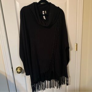 NY Collection 2x Black Fringe Sweater long sleeve